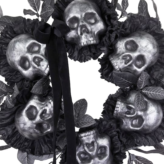 25" Black Eucalyptus & Skull Flower Wreath by Ashland®